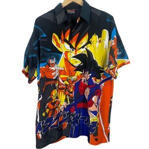Dragon Ball Z Graphic Button Up Shirt Men's Anime  Short Sleeve Black M 2001